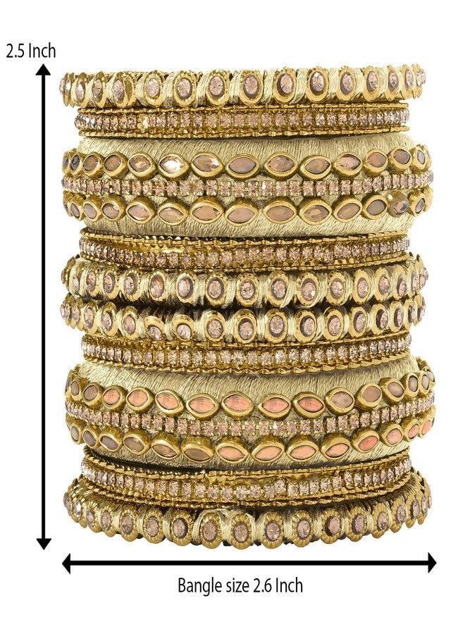 Aheli Silk Thread Faux Stone Studded Bangle Set Chuda Ethnic Indian Wedding Wear Fashion Jewelry Gift for Women|Mothers Day Gifts for Mom - Image 3