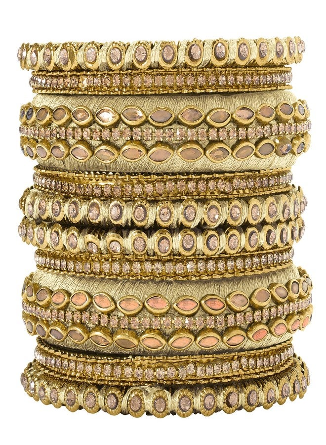 Aheli Silk Thread Faux Stone Studded Bangle Set Chuda Ethnic Indian Wedding Wear Fashion Jewelry Gift for Women|Mothers Day Gifts for Mom - Image 1