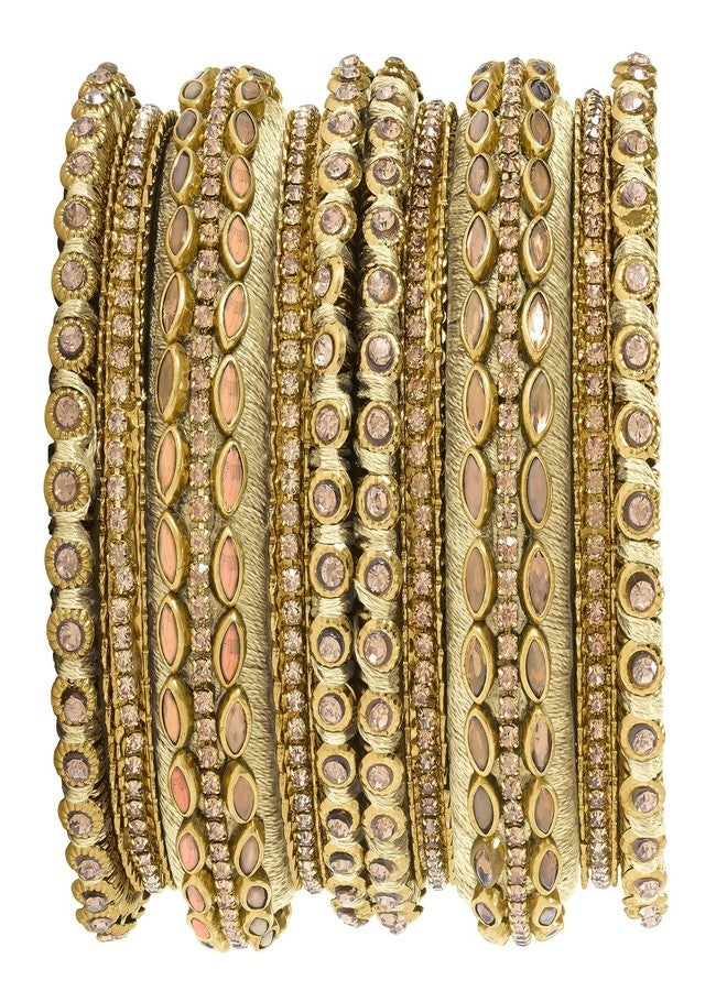 Aheli Silk Thread Faux Stone Studded Bangle Set Chuda Ethnic Indian Wedding Wear Fashion Jewelry Gift for Women|Mothers Day Gifts for Mom - Image 4