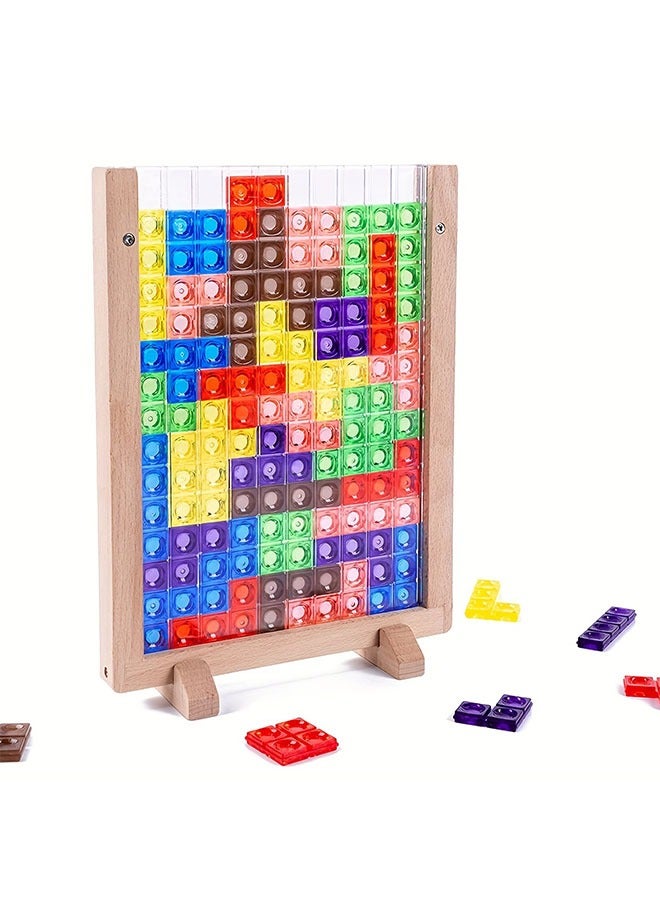 Wooden Blocks Puzzle Brain Teasers Toy, Intelligent Colorful 3D Plastic Blocks Game with Vertical Wood Frame Game Board, Tangram Educational Montessori Toys Gift for Kids Age 4-8 Years Old - Image 2