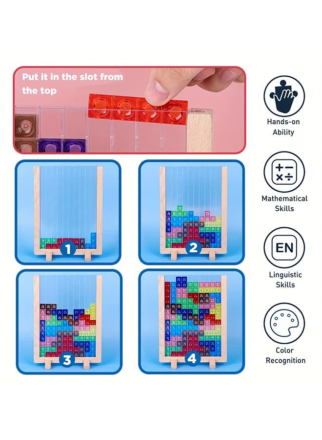 Wooden Blocks Puzzle Brain Teasers Toy, Intelligent Colorful 3D Plastic Blocks Game with Vertical Wood Frame Game Board, Tangram Educational Montessori Toys Gift for Kids Age 4-8 Years Old - Image 4