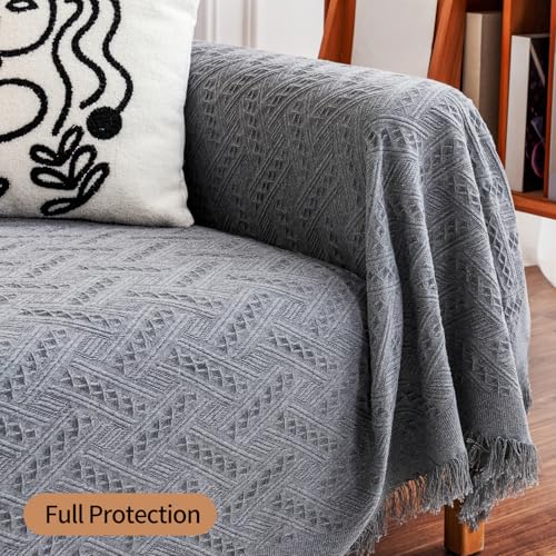 DEEPDREAM Deep Dream Sectional Covers for 3 Cushion Couch, Sofa Dogs, Geometrical Jacquard Fabric (X-Large, 71" x 118", Dark Grey) - Image 3