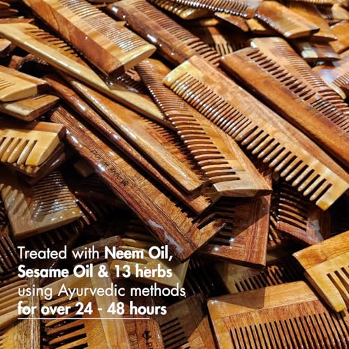 Pink Woolf Neem Wooden Comb for Men | Anti-Static, Wide Tooth Hair Comb for Hair Growth & Beard Grooming | Handcrafted Katchhi Neem Wood Comb for Natural Scalp Care, Smooth Styling & Daily Haircare (DUAL TEETH) - Image 5
