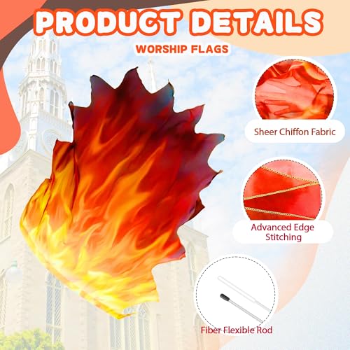Baisdan 54"x45" Worship Flags for Dance Church, Praise Dance Flags for Worship, Fire Flag with Flexible Rods & Carrying Bag, 2 Pack, Orange Red Black - Image 3