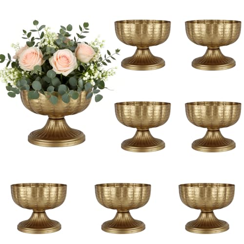 ASHELYULLA Retro Gold Vases for Centerpieces Set of 8 Brass Metal Vases for Flowers Decorative Pedestal Bowl for Table Centerpieces Floral Arrangments on Housewarming Wedding Party - Image 1