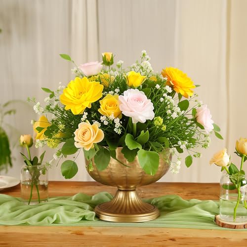 ASHELYULLA Retro Gold Vases for Centerpieces Set of 8 Brass Metal Vases for Flowers Decorative Pedestal Bowl for Table Centerpieces Floral Arrangments on Housewarming Wedding Party - Image 2