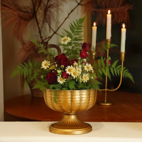 ASHELYULLA Retro Gold Vases for Centerpieces Set of 8 Brass Metal Vases for Flowers Decorative Pedestal Bowl for Table Centerpieces Floral Arrangments on Housewarming Wedding Party - Image 3