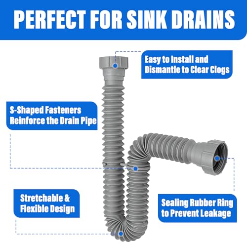 Cinsda 1-1/2" & 1-1/4" P-trap with Adapter, Flexible Sink Drain Pipe, Adjustable P Trap for Bathroom Sink Drain Kit, Kitchen Garbage Disposal, Gray - Image 4