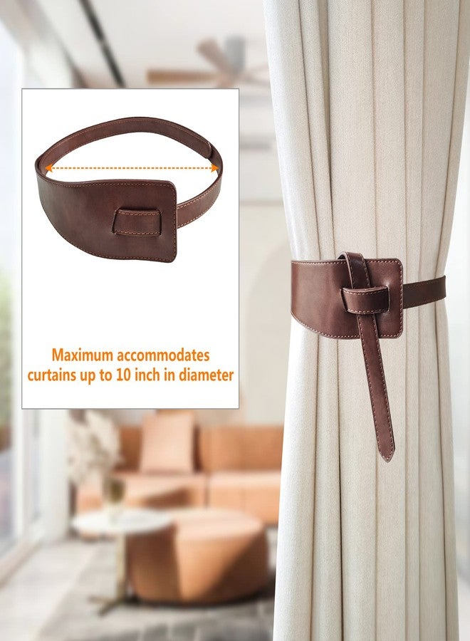 Rddconkit Leather Curtain Tie Backs, 4 Piece Minimalist Leather Drapery Tiebacks, Window Treatment Holdbacks, Vintage Style Curtain Tie Backs Curtain Buckle (Coffee) - Image 3