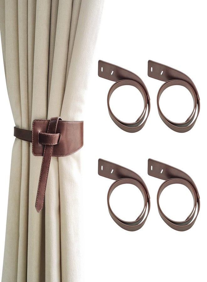 Rddconkit Leather Curtain Tie Backs, 4 Piece Minimalist Leather Drapery Tiebacks, Window Treatment Holdbacks, Vintage Style Curtain Tie Backs Curtain Buckle (Coffee) - Image 1