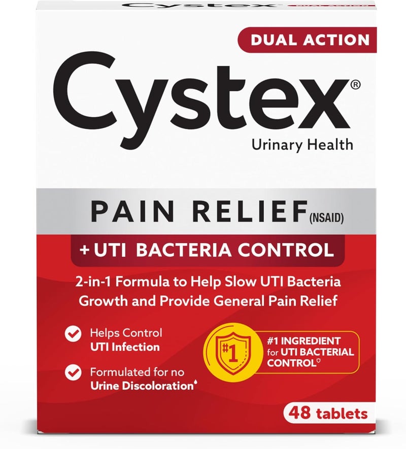 Cystex Dual Action UTI Pain Relief and Prevention, 2-in1 Formula to Help Slow UTI Bacteria Growth and Provide General Pain Relief for Women and Men, FSA HSA Eligible & Approved, 48 Count