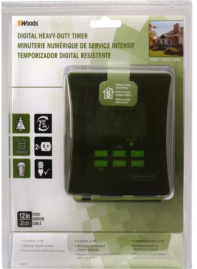 Woods 50015WD Outdoor 7-Day Heavy Duty Digital Plug-in Timer, 2 Grounded Outlets, Weatherproof, Perfect for Automating Holiday/Christmas Lights, 3/4 Horse Power, Energy Saving Precision Programming - Image 3