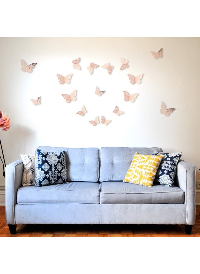 AIEX Aiex 24Pieces 3D Butterfly Wall Stickers 3 Sizes Butterfly Wall Decals Room Wall Decoration For Bedroom Party Wedding Decors Rose Gold  - Image 4