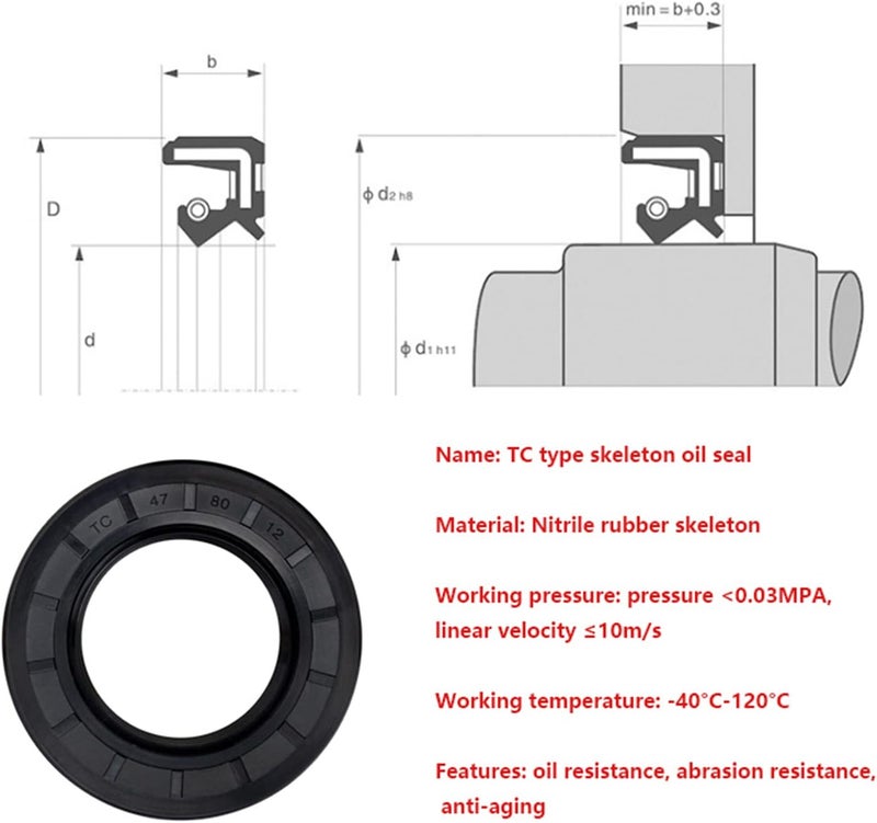 Oil Seal, Lip Seal, 1pcs NBR Framework Oil Seal Id 110mm Od 125~200mm Thickness 7~18mm TC Skeleton Rings Double Lip(TC 110x125x7mm NBR) - Image 4