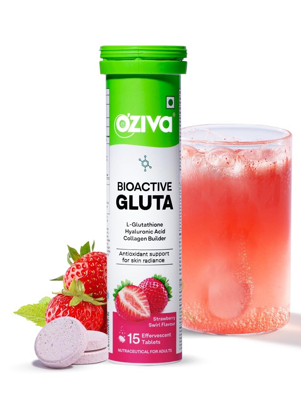 best glutathione tablets for skin glow OZiva Bioactive Radiant 15 Effervescent Tablets Pack of 1 L Glutathione Vitamin C Lycopene Skin Anti Pigmentation Strawberry Swirl | Price UAE belonz Size:[1] 20ml Home Kit (20 uses) Benefits of Vitamin B12