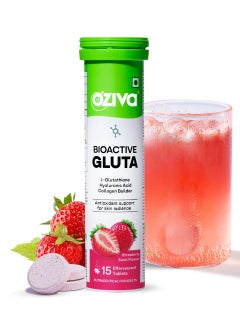 OZiva Bioactive Glutathione Tablets Radiant Skin 15 Effervescent Tablets Pack of 1 L Glutathione Vitamin C Lycopene Skin Glow Anti Pigmentation Strawberry Swirl  - Image 1