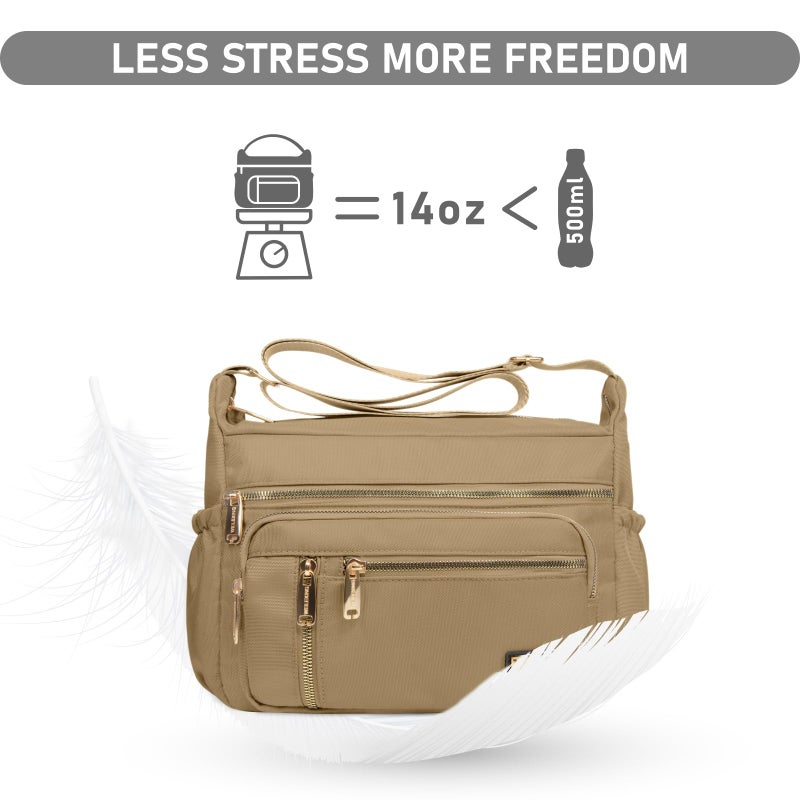 NPBAG Crossbody Bag for Women, Nylon Shoulder Purse Handbag Messenger Bag, Trendy Pocketbooks, Waterproof and Multi-Pockets (Khaki) - Image 5