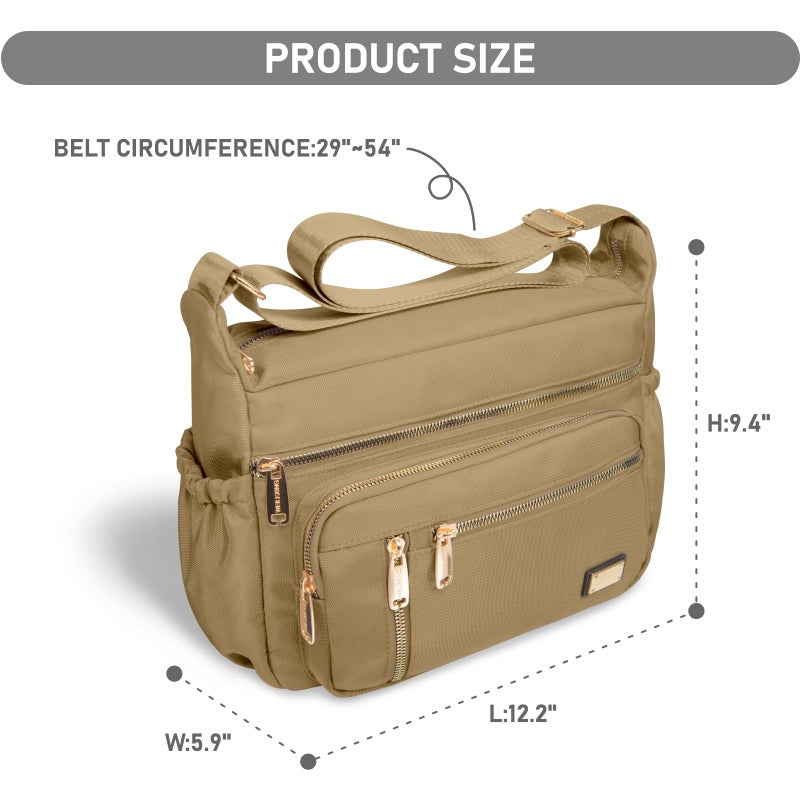 NPBAG Crossbody Bag for Women, Nylon Shoulder Purse Handbag Messenger Bag, Trendy Pocketbooks, Waterproof and Multi-Pockets (Khaki) - Image 4