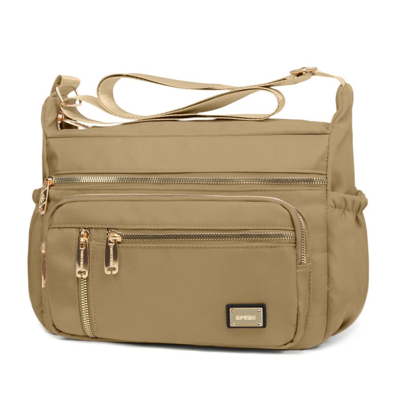 NPBAG Crossbody Bag for Women, Nylon Shoulder Purse Handbag Messenger Bag, Trendy Pocketbooks, Waterproof and Multi-Pockets (Khaki) - Image 1