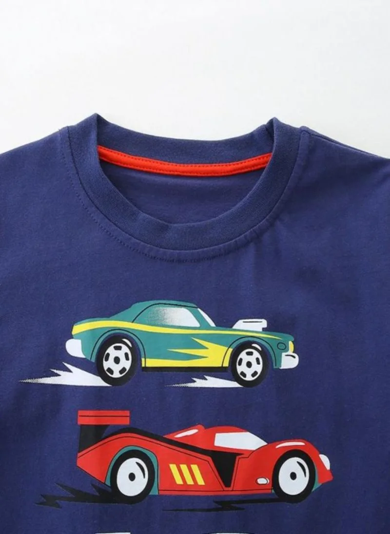 YUNIQEE Navy Blue Graphic Printed Round Neck T-shirt