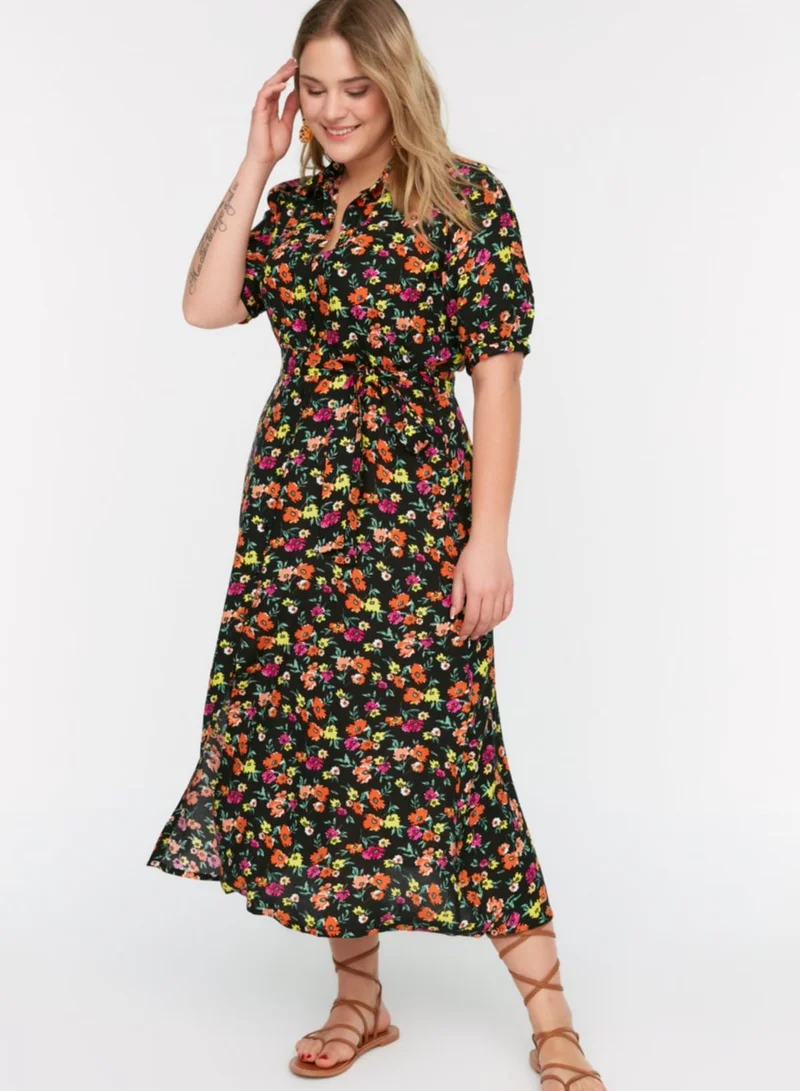 Trendyol Curve Puff Sleeve Floral Print Dress