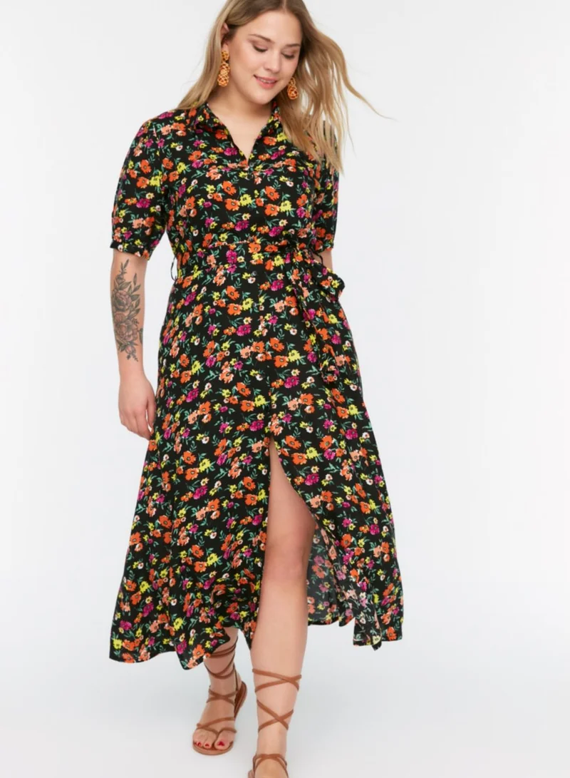 Trendyol Curve Puff Sleeve Floral Print Dress