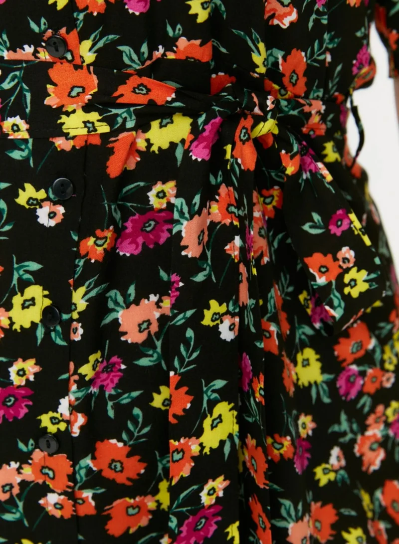 Trendyol Curve Puff Sleeve Floral Print Dress