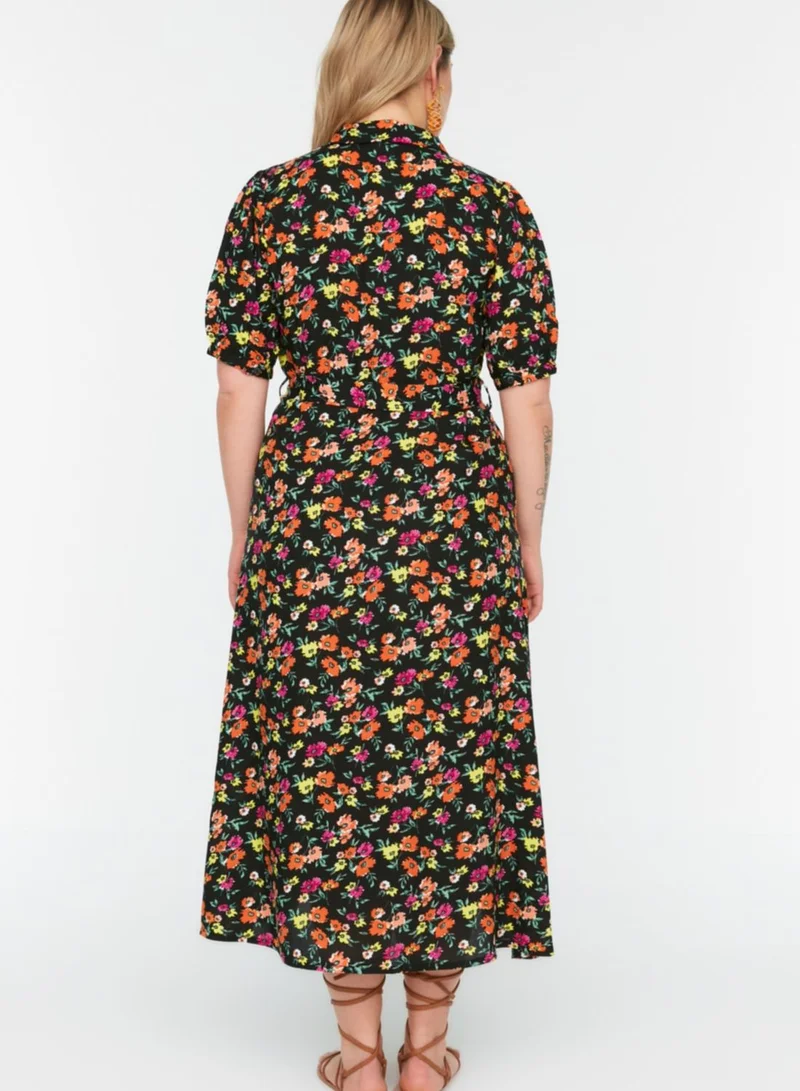 Trendyol Curve Puff Sleeve Floral Print Dress