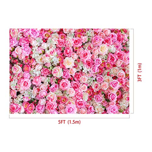 XLL 3D Pink Rose Flower Theme Photo Background Wedding Bridal Newborn Shower Birthday Party Photography Backdrops Banner Decor Supplies Anniversary Ceremony Couple Studio Props 5x3ft Vinyl - Image 5