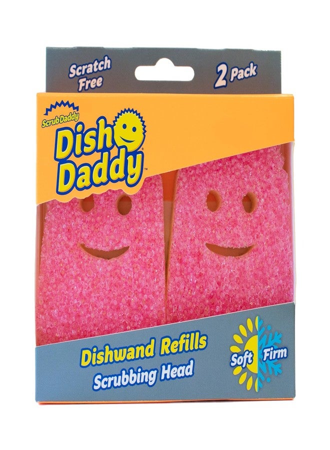 Scrub Daddy Dish Wand Scrubbing Brush Replacement Heads, Soap Dispensing Brushes, Texture Changing Washing Up Sponges, Detachable Dish Daddy Head Sponge Refills, Pink 2 Pack - Image 1