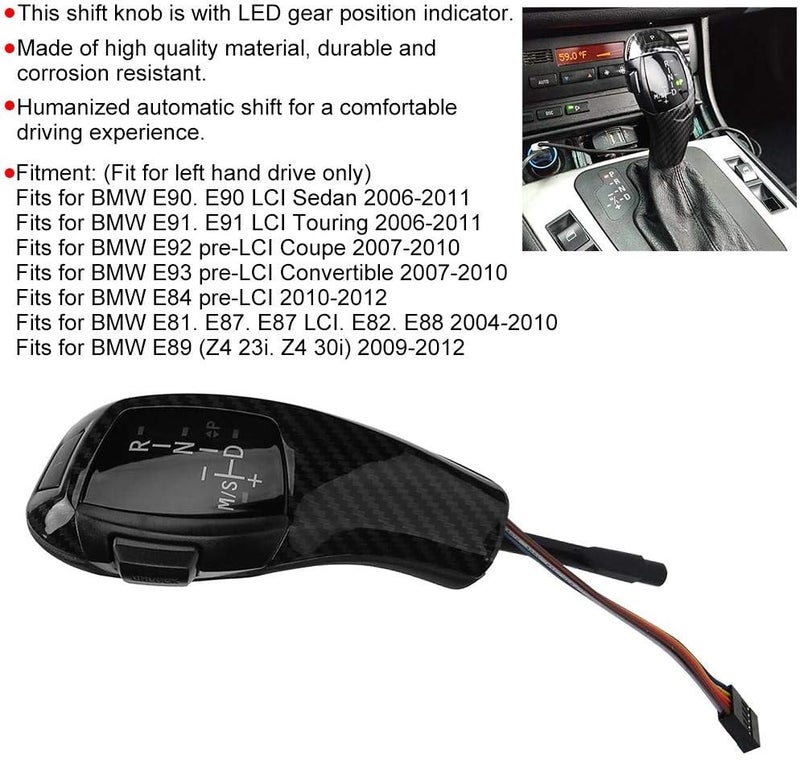 woobles Gear Shift Knob Head Shift Lever, LHD Automatic LED Gear Shift Knob Retrofit Kit for E90 E92 E84 E89 for F30 Style (Carbon Pattern) Carbon pattern - Image 3