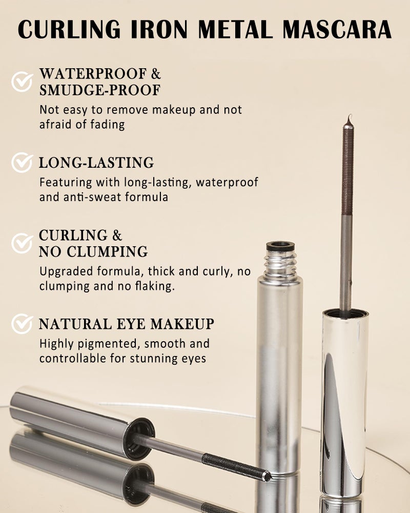Lestpola Washable Metal Rod Mascara, Brown Waterproof Tube Mascara Volume and Length,3D Skinny Curling Iron Wand,Long Lasting Smudge-Proof Non Clumping Lengthening Fiber Lash MÃ¡scara Makeup for Women - Image 3