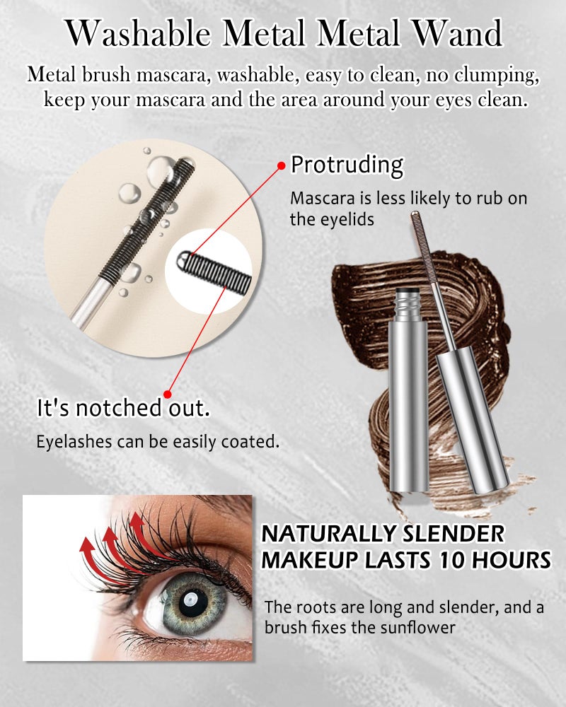 Lestpola Washable Metal Rod Mascara, Brown Waterproof Tube Mascara Volume and Length,3D Skinny Curling Iron Wand,Long Lasting Smudge-Proof Non Clumping Lengthening Fiber Lash MÃ¡scara Makeup for Women - Image 2