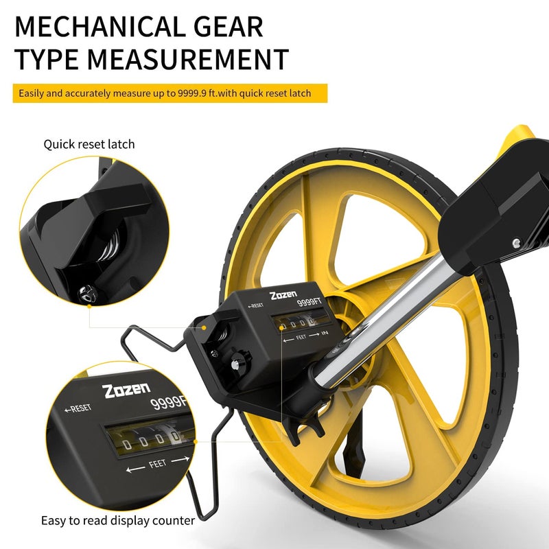 Zozen Measuring Wheel in Feet and Inches, Mechanical/Double Collapsible/One Key to Reset/Kickstand to Keep Stand/Starting Point Arrow and Cloth Carrying Bag, 0-9,999 Ft Measure Wheel. - Image 5