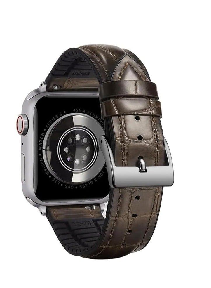 Leather Strap Compatible with Apple Watch 49mm 45mm 42mm Silicone Inner Wax Leather Strap Compatible with Apple Ultra/Ultra 2 SE SE2 Series 9/8/7/6/5/4/3/2/1 - Image 1