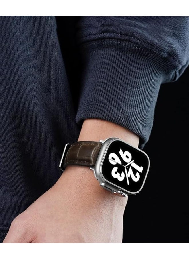 Leather Strap Compatible with Apple Watch 49mm 45mm 42mm Silicone Inner Wax Leather Strap Compatible with Apple Ultra/Ultra 2 SE SE2 Series 9/8/7/6/5/4/3/2/1 - Image 3