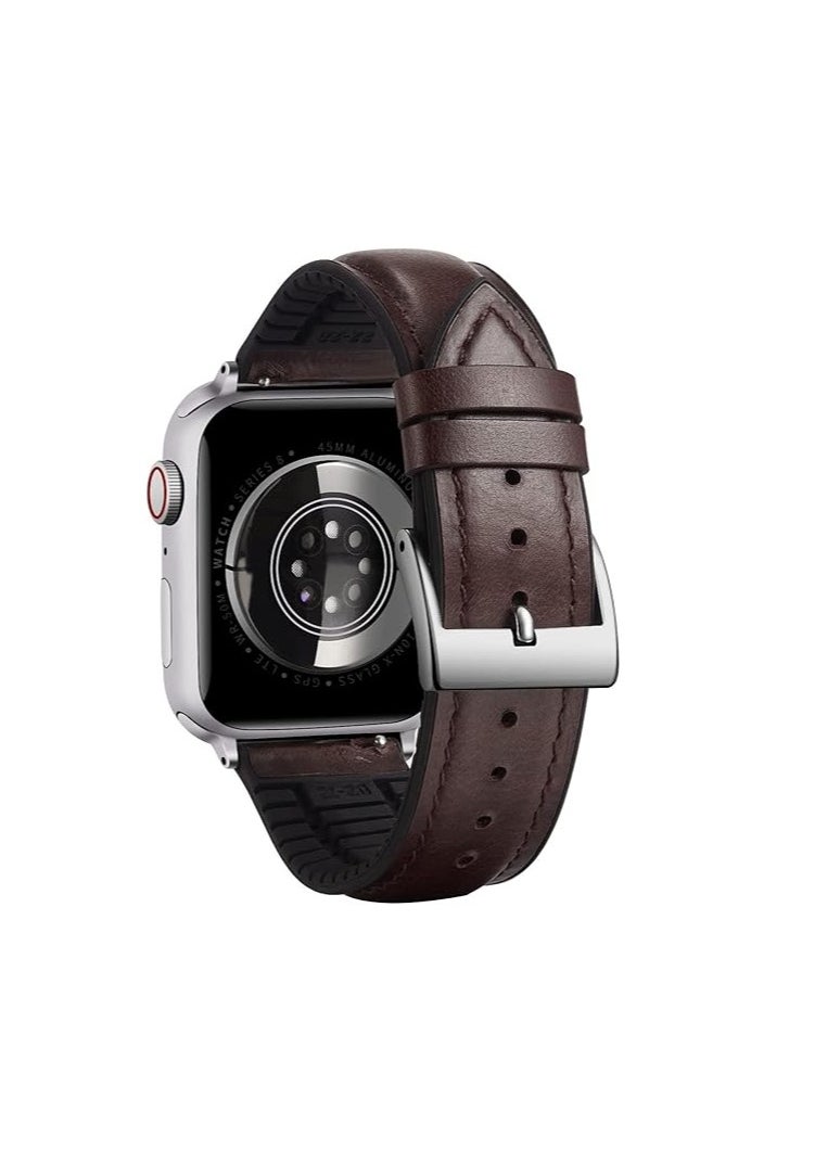 Generic - Leather Strap Compatible with Apple Watch 49mm 45mm 42mm Silicone Inner Wax Leather Strap Compatible with Apple Ultra/Ultra 2 SE SE2 Series 9/8/7/6/5/4/3/2/1 - Image 1