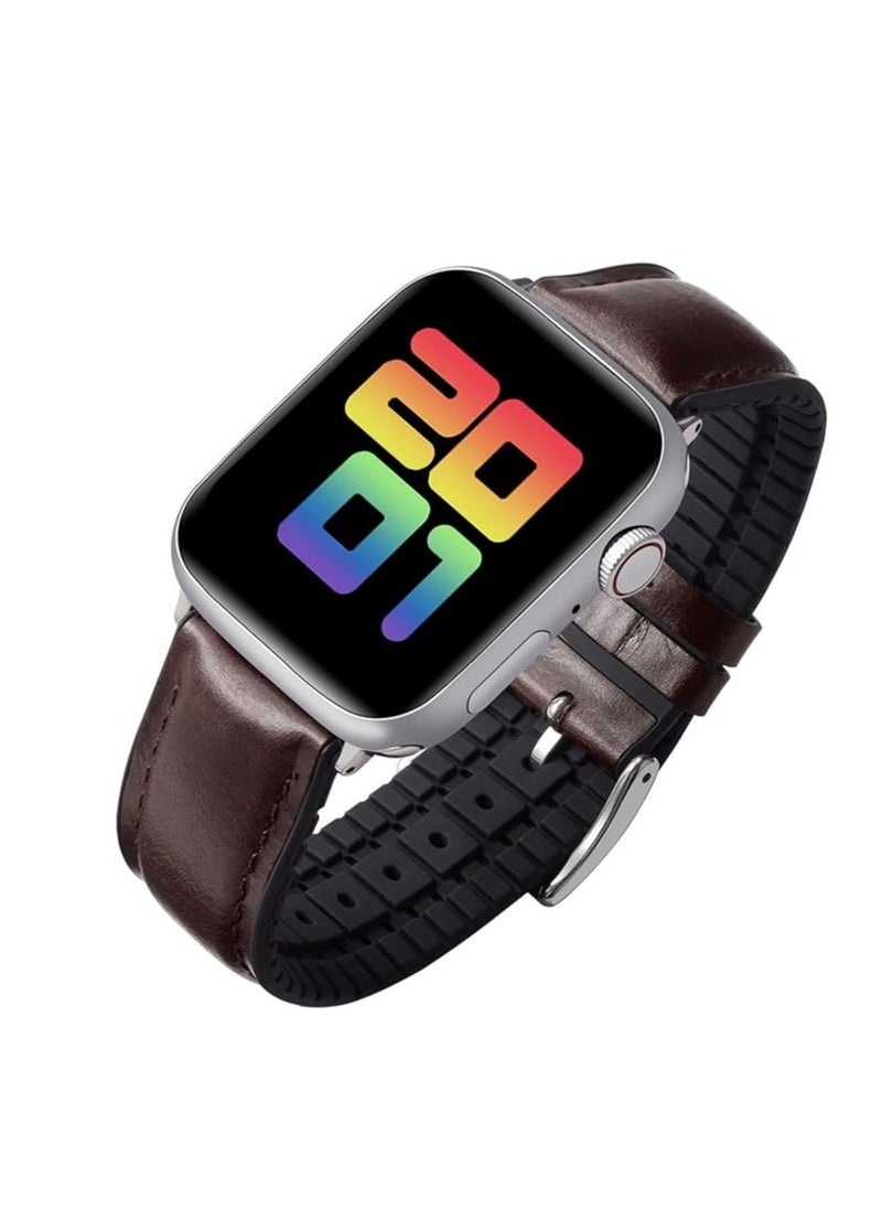 Generic - Leather Strap Compatible with Apple Watch 49mm 45mm 42mm Silicone Inner Wax Leather Strap Compatible with Apple Ultra/Ultra 2 SE SE2 Series 9/8/7/6/5/4/3/2/1 - Image 1
