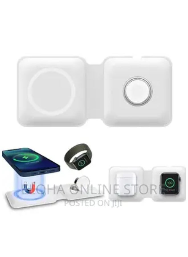 2 in 1 Wireless Charger – 15W Fast Magnetic Charging Pad, Foldable Dual Wireless Charging Station for iPhone, AirPods, Qi-Enabled Devices, Portable PU Leather Charging Dock for Travel & Home - Image 3