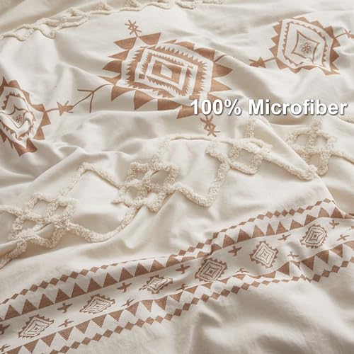 Oli Anderson Boho Duvet Cover Set Queen Size, Beige and Terracotta Color Clash 3 Pieces Microfiber Bedding Set, Durable and Super Soft Duvet Covers with Zipper and Ties, 90"*90" - Image 3