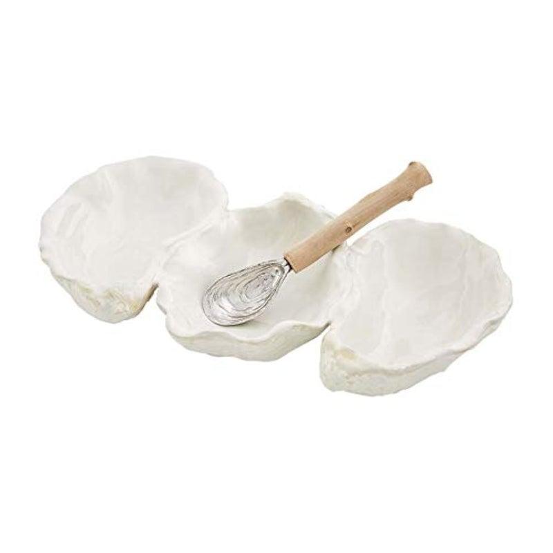 Mud Pie Oyster Shaped Triple Dip and Serving Set White 1025 x 55