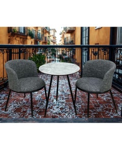 SMART HOME 3 Piece Dining Table Set, Round Table with 2 Chairs, Padded, Comfortable and Versatile Chairs, 3 Piece Dining Table Set Consists of a Table with a Wooden Top and Strong Metal Bases with 2 Luxurious Padded Chairs, Dining Table with 2 Seats Table Size 70x58x58 cm and Chair Size 70x43x43 cm  - Image 1