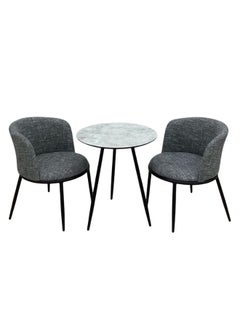 SMART HOME 3 Piece Dining Table Set, Round Table with 2 Chairs, Padded, Comfortable and Versatile Chairs, 3 Piece Dining Table Set Consists of a Table with a Wooden Top and Strong Metal Bases with 2 Luxurious Padded Chairs, Dining Table with 2 Seats Table Size 70x58x58 cm and Chair Size 70x43x43 cm  - Image 2