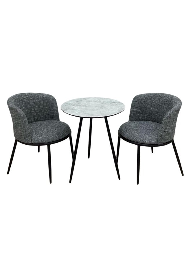 SMART HOME - 3 Piece Dining Table Set, Round Table with 2 Chairs, Padded, Comfortable and Versatile Chairs, 3 Piece Dining Table Set Consists of a Table with a Wooden Top and Strong Metal Bases with 2 Luxurious Padded Chairs, Dining Table with 2 Seats Table Size 70x58x58 cm and Chair Size 70x43x43 cm - Image 1