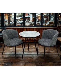 SMART HOME 3 Piece Dining Table Set, Round Table with 2 Chairs, Padded, Comfortable and Versatile Chairs, 3 Piece Dining Table Set Consists of a Table with a Wooden Top and Strong Metal Bases with 2 Luxurious Padded Chairs, Dining Table with 2 Seats Table Size 70x58x58 cm and Chair Size 70x43x43 cm  - Image 3