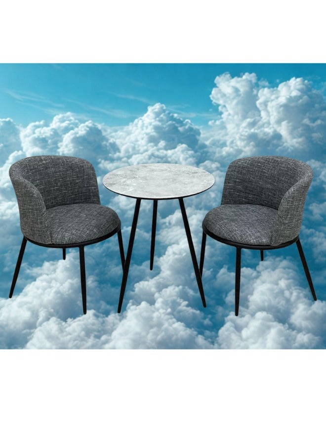 SMART HOME - 3 Piece Dining Table Set, Round Table with 2 Chairs, Padded, Comfortable and Versatile Chairs, 3 Piece Dining Table Set Consists of a Table with a Wooden Top and Strong Metal Bases with 2 Luxurious Padded Chairs, Dining Table with 2 Seats Table Size 70x58x58 cm and Chair Size 70x43x43 cm - Image 1