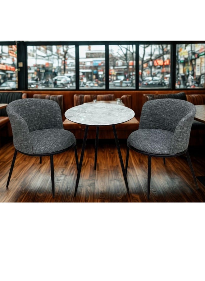 SMART HOME - 3 Piece Dining Table Set, Round Table with 2 Chairs, Padded, Comfortable and Versatile Chairs, 3 Piece Dining Table Set Consists of a Table with a Wooden Top and Strong Metal Bases with 2 Luxurious Padded Chairs, Dining Table with 2 Seats Table Size 70x58x58 cm and Chair Size 70x43x43 cm - Image 1