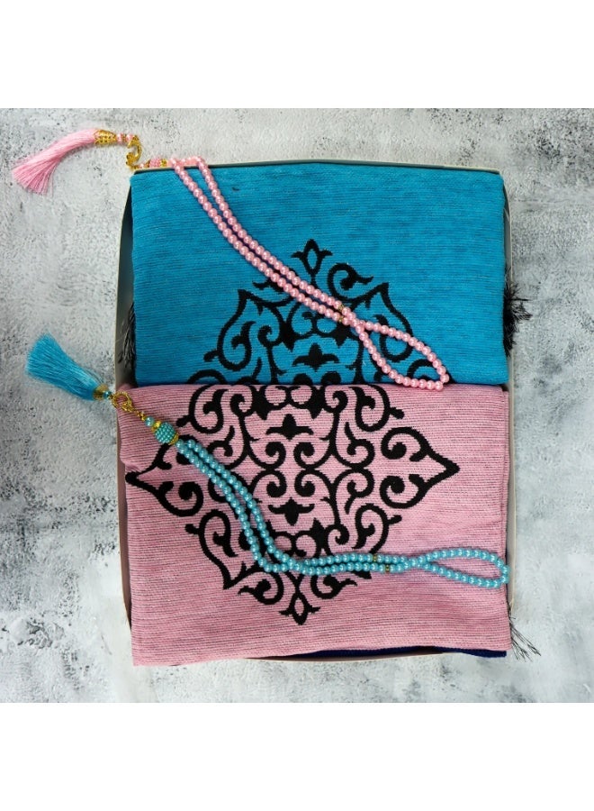 SUNDUS Sajdah Prayer Mat Set for Him and Her – 2 Muslim Prayer Rugs with Tasbih, Soft Islamic Salah Mats for Couples - Image 3