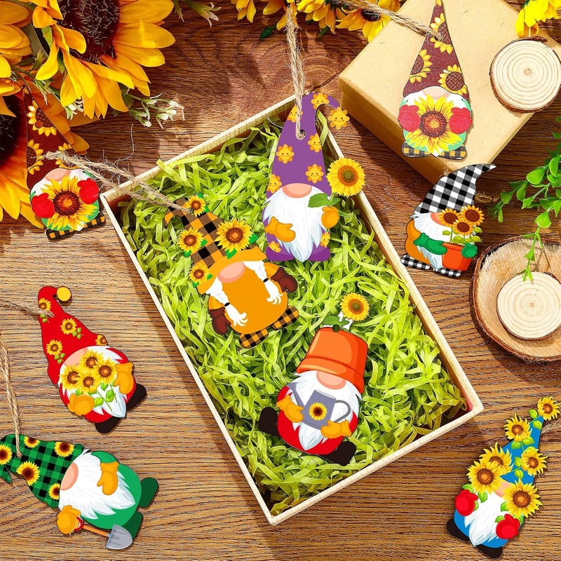 Kathfly 40 Pieces Sunflower Gnome Wooden Ornament Honeybee Hanging Pendant Spring Summer Gnomes Wood Sunflower Tree Decorations with Burlap Rope for Baby Shower Birthday Party Gift - Image 2