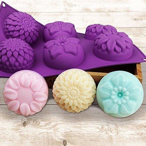 JoyGlobal Silicone 6 Cavity Sunflower Mixed Flower Chrysanthemum Cupcake Baking Muffin Candle Soap Mould Output Weight Approx 100 Grams - Image 1